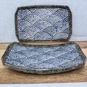 2 Tokyo Design Studio Aisai Seigaiha Curved Sushi Plates Japan Waves Blue Sea
